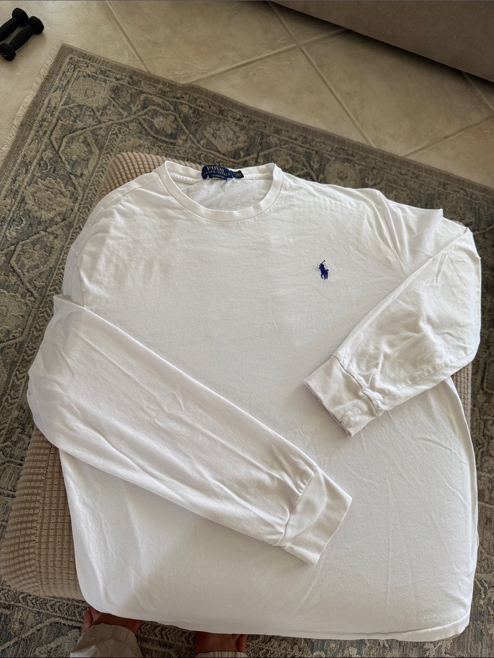 Polo by Ralph Lauren Men’s White Long-Sleeve Crewneck Tee with Blue Pony